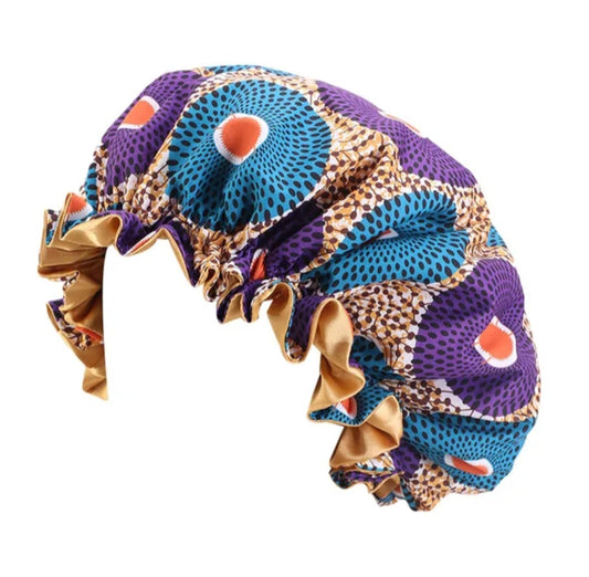 Adult Soft African Print Teal Purple Bonnet