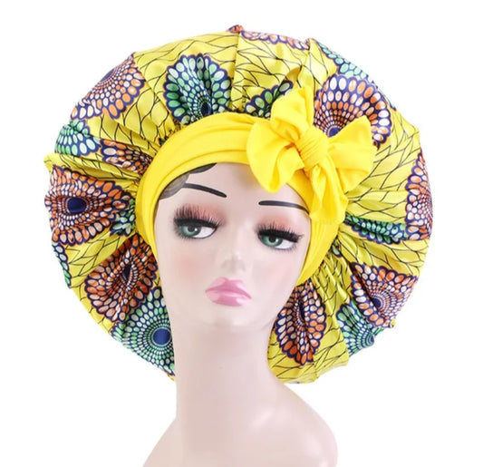 Adult XL Soft Yellow Satin Tie Back Bonnet