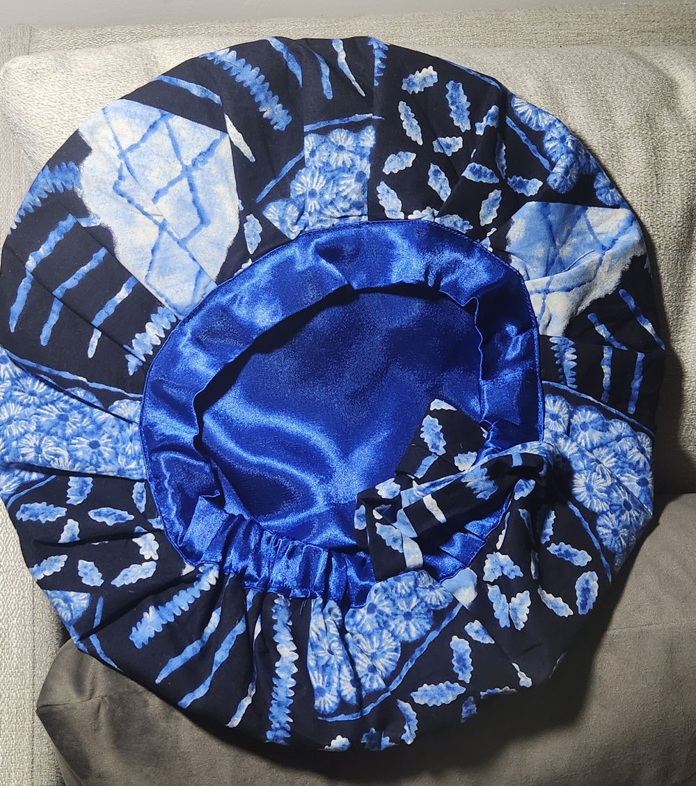 Adult Soft African Print Royal Blue Bonnet